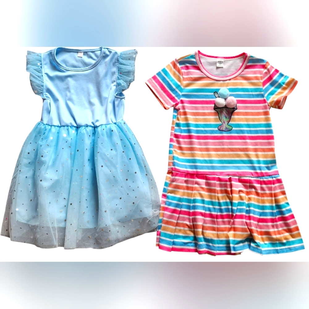 1 pair of little girl casual dresses outfits